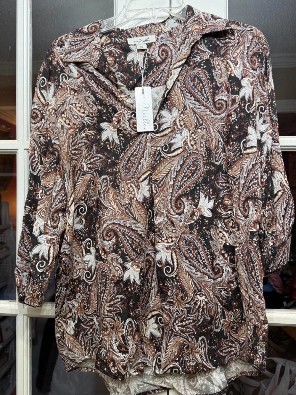 NIC+ZOE Brown Paisley Button-Front Tunic